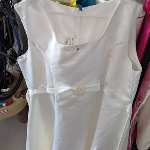 Girls White Satin Baptism Flower Girl Dress